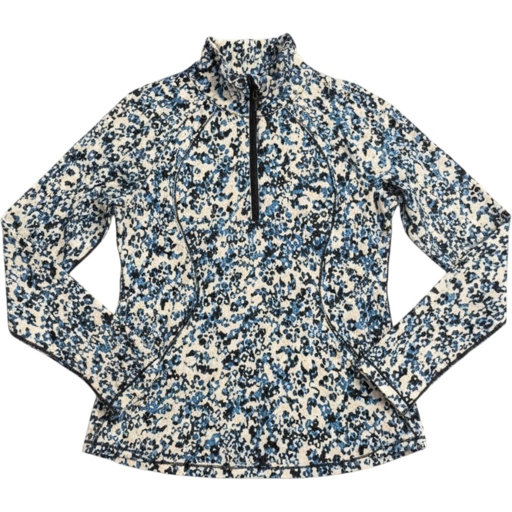 T by Talbots XS Floral UPF 50+ Pullover 1/4 Zip Jacket Blue White Stretch Active